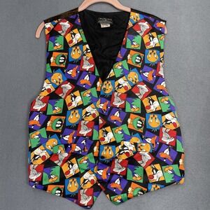 VTG Looney Tunes Vest L/XL Tweety Bird‎ Bugs Bunny Sylvester Mania Suit READ